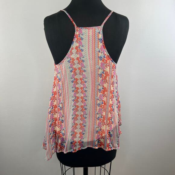 ELLA MOSS Orange White Spaghetti Strap V-Neckline Sheer Overlay Cami Size S - Picture 2 of 6